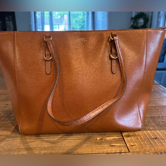 Ralph Lauren Handbags - Lauren by Ralph Lauren Large Brown Genuine Leather Tote